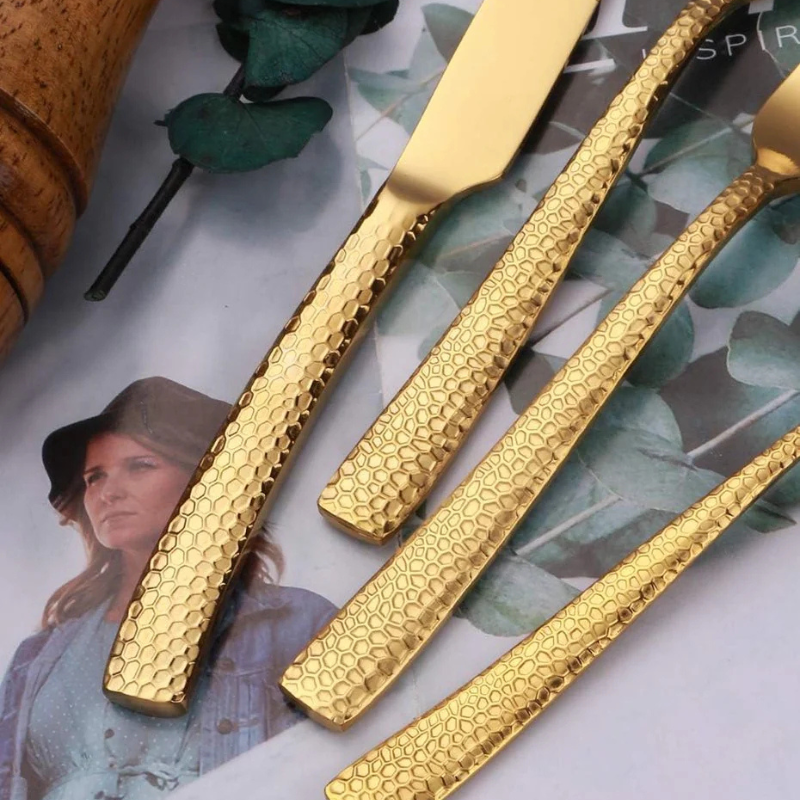 Cherchie Bestekset - 24-delig - Goud - Gehamerd Handvat