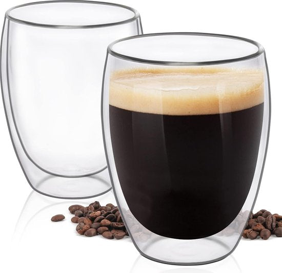 Cherchie - 2 stuks dubbelwandige glazen - geschikt voor verschillende soorten koffie - Latte macchiato, cappuccino, espresso - set van 2 (350 ml)