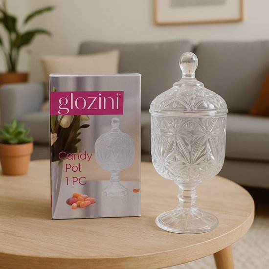 Glozini Glazen Snoeppot met Deksel – Luxe Candy Pot – Kristallook