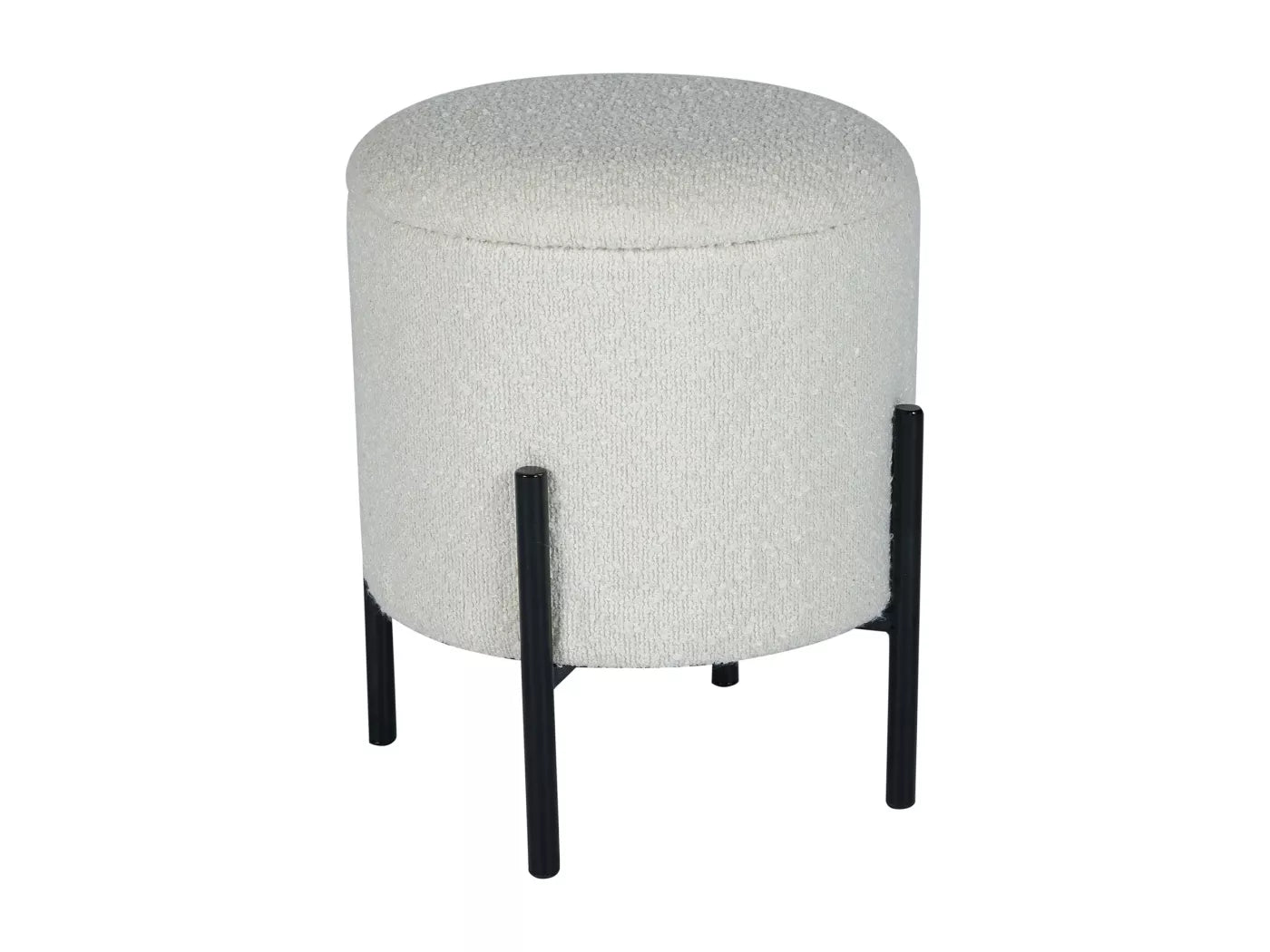 Cherchie - Ronde Poef met Opbergruimte - Wit - Zwarte Poten - 30x31 cm