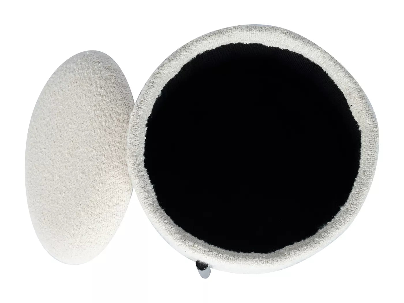 Cherchie - Ronde Poef met Opbergruimte - Wit - Zwarte Poten - 30x31 cm