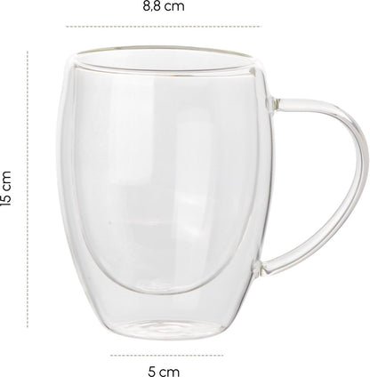 Cherchie  - 2 stuks dubbelwandige glazen met oor - geschikt voor verschillende soorten koffie - Set van 2 ( 350 ml )