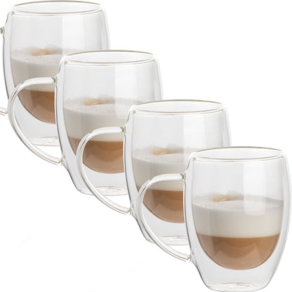 Cherchie  - 2 stuks dubbelwandige glazen met oor - geschikt voor verschillende soorten koffie - Set van 2 ( 350 ml )