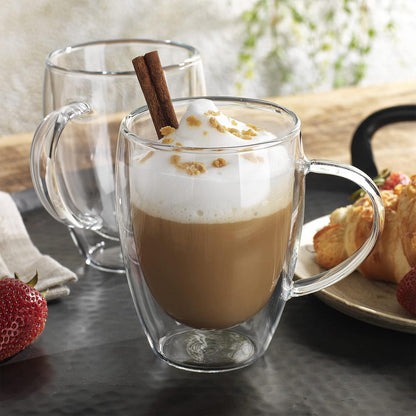 Cherchie  - 2 stuks dubbelwandige glazen met oor - geschikt voor verschillende soorten koffie - Set van 2 ( 350 ml )