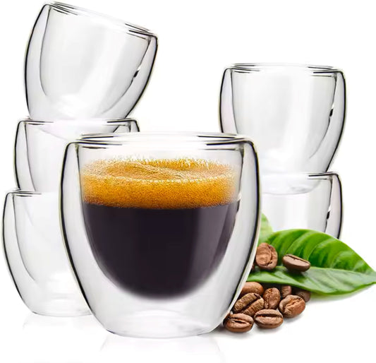 Cherchie - 2 stuks dubbelwandige glazen - geschikt voor verschillende soorten koffie- Set van 2 ( 250 ml)