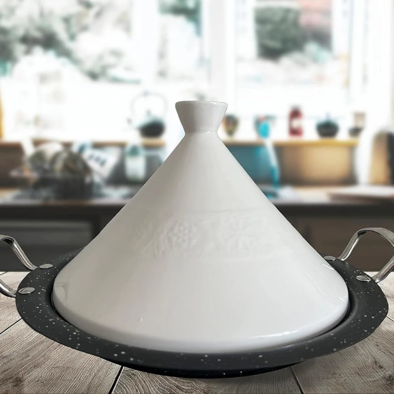 Cherchie Tajine 30 cm - Graniet - Geschikt voor Alle Warmtebronnen - Wit/Zwart