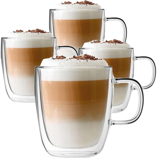 Cherchie - 4 stuks dubbelwandige glazen met oor - geschikt voor verschillende soorten koffie - Set van 4 ( 350 ml )