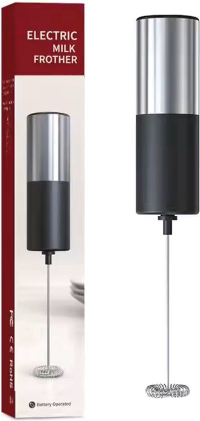 Cherchie - Elektrische Melkopschuimer - Melk Opschuimer Handmatig - Koffie Mini Mixer - Draadloos op Batterijen - Zonder Stekker - Handig op de Camping - Zwart/Zilver