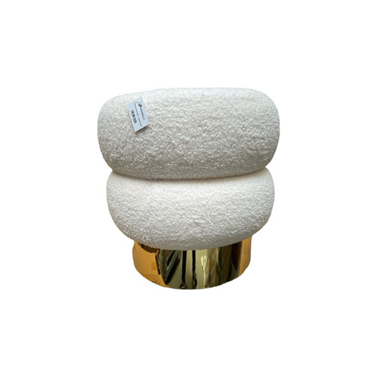 Luxe Moderne Ronde Witte Teddy Poef - Wit/Goud