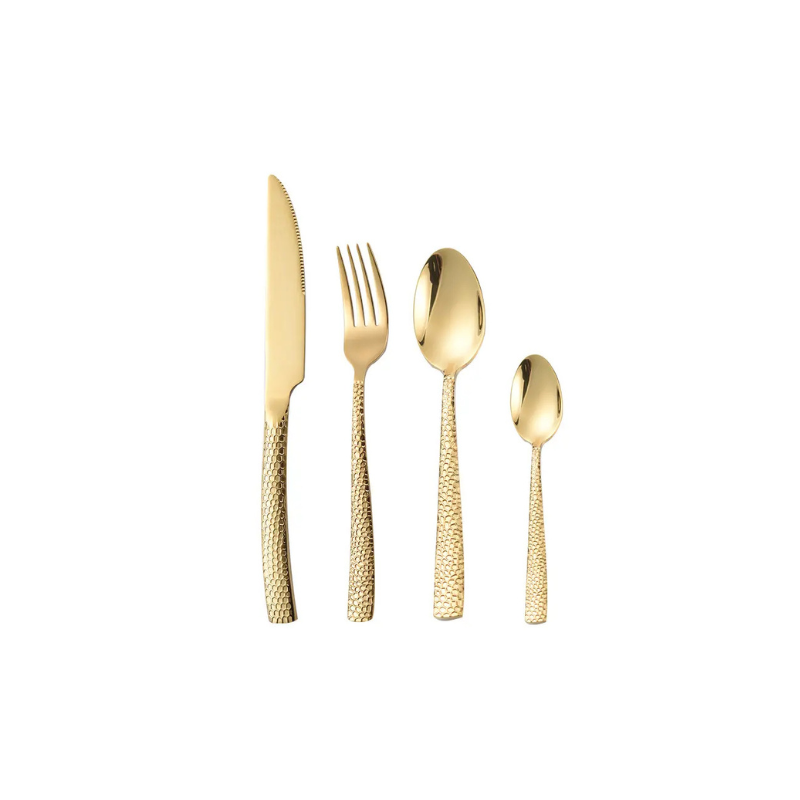 Cherchie Bestekset - 24-delig - Goud - Gehamerd Handvat