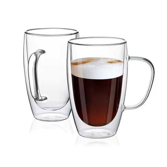 Cherchie - 4 stuks dubbelwandige glazen met oor - geschikt voor verschillende soorten koffie - Set van 4 ( 450 ml )