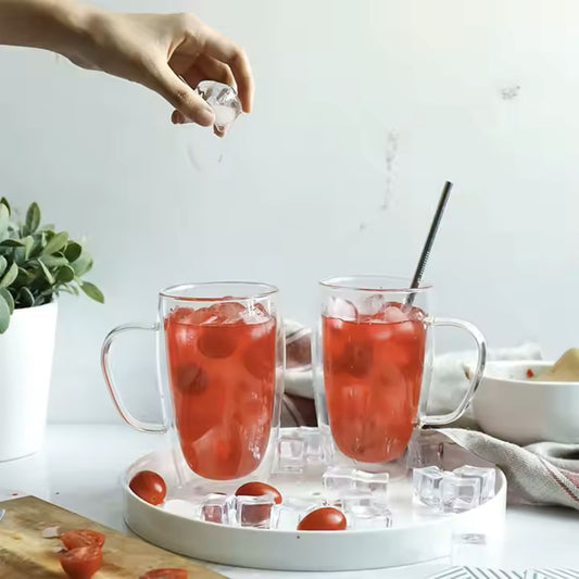 Cherchie - 6 stuks dubbelwandige glazen met oor - geschikt voor verschillende soorten koffie - Set van 6 ( 450 ml )
