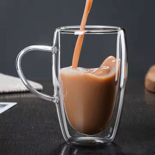Cherchie - 2 stuks dubbelwandige glazen met oor - geschikt voor verschillende soorten koffie - Set van 2 ( 450 ml )