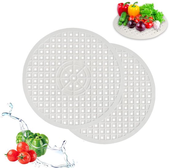 Gootsteenmat - 2 Stuks - 30cm - Rond - Wit - Keuken Accessoires - Gootsteen Beschermer - Spoelbakmat - Anti Kras - Voor Wasbak - Wasbak Matje - Gootsteen Matje - Onderzetters Siliconen - Rubber Mat - Gootsteen Accessoires