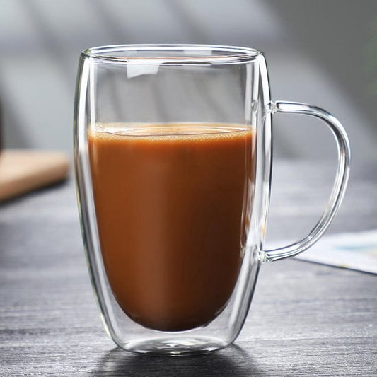 Cherchie - 2 stuks dubbelwandige glazen met oor - geschikt voor verschillende soorten koffie - Latte macchiato, cappuccino, espresso - 450 ml