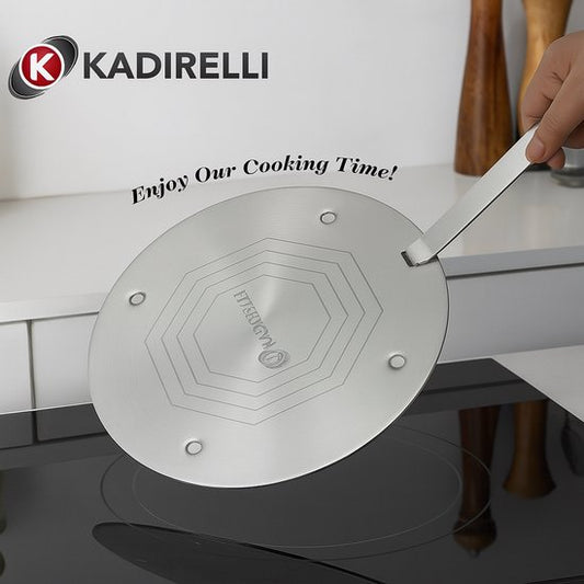 Kadirelli - Hitteverdelerplaat 20 cm – RVS – Voor Inductie, Gas & Keramisch – Met Afneembaar Handvat
