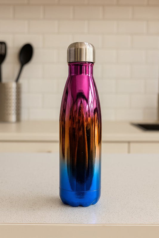 Cherchie Thermosfles RVS – 500 ml – Kleurverloop Roze/Blauw – Dubbelwandig & Isolerend – Voor Warme en Koude Dranken