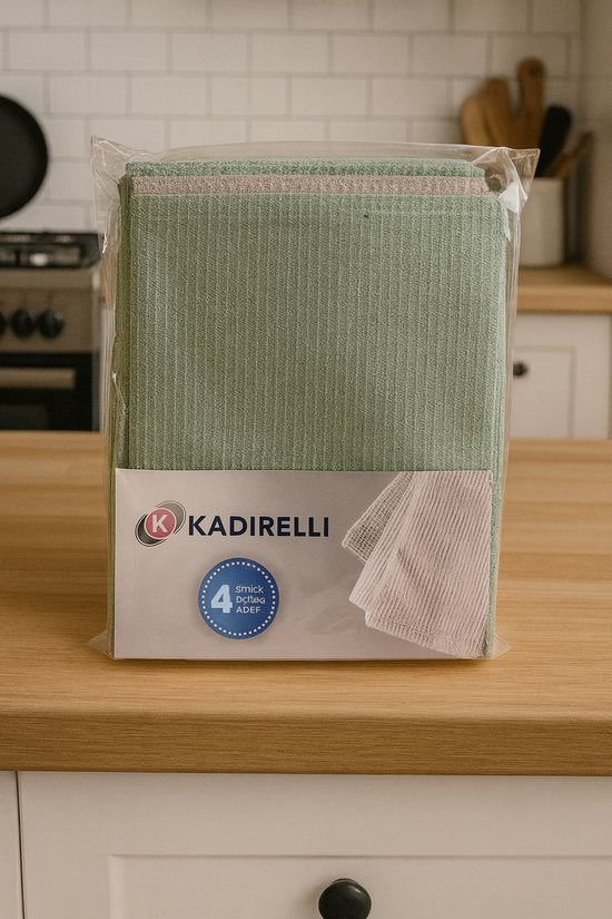Kadirelli Keukendoekenset – 4 stuks – Microvezel – Sneldrogend & Absorberend – Groen/Beige – 40x60 cm