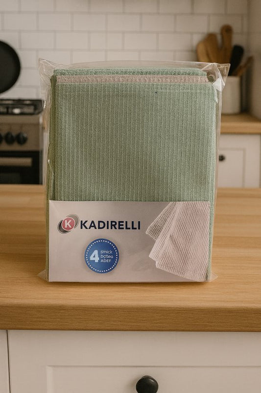 Kadirelli Keukendoekenset – 4 stuks – Microvezel – Sneldrogend & Absorberend – Groen/Beige – 40x60 cm