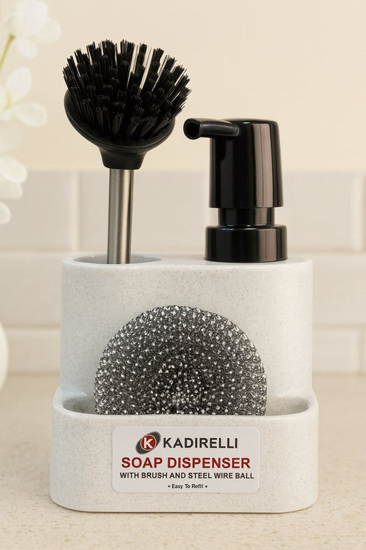 Kadirelli Afwas Zeepdispenser met Borstel & Spons – Handige Keukenset – Makkelijk Navulbaar
