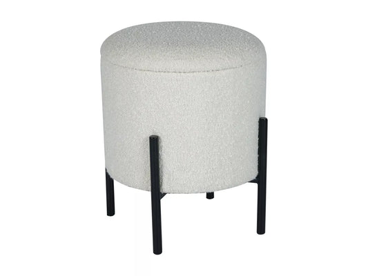Cherchie - Ronde Poef met Opbergruimte - Wit - Zwarte Poten - 30x31 cm
